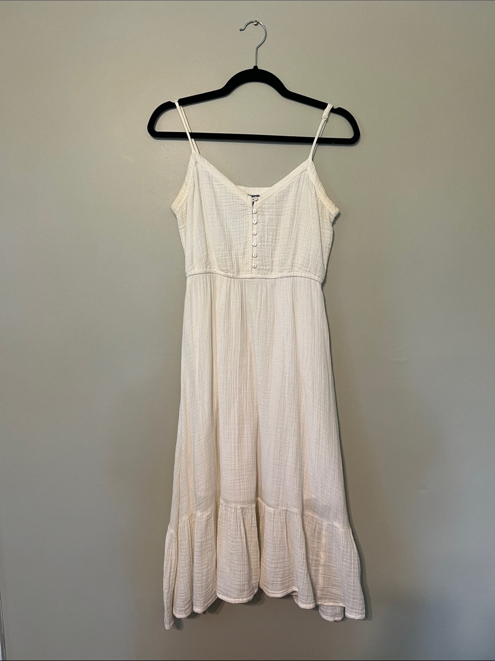 Aerie Beachy Women's White Button-Front Spaghetti Strap Midi Dress